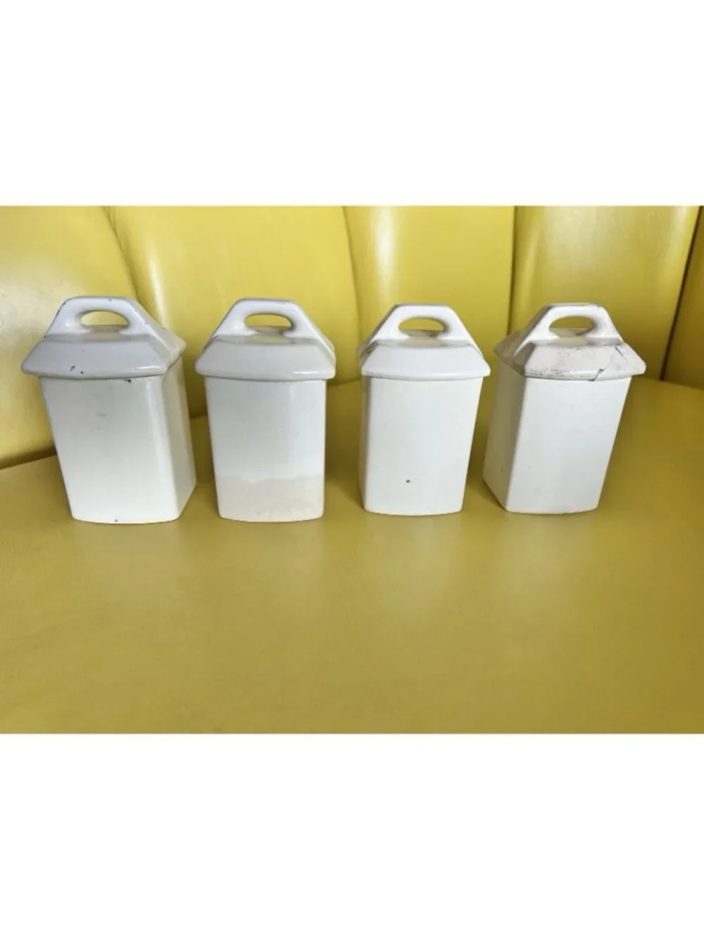 4 Pc STAFFEL Spice German Pottery Jar Nutmeg Pepper Allspice Cinnamon Canisters